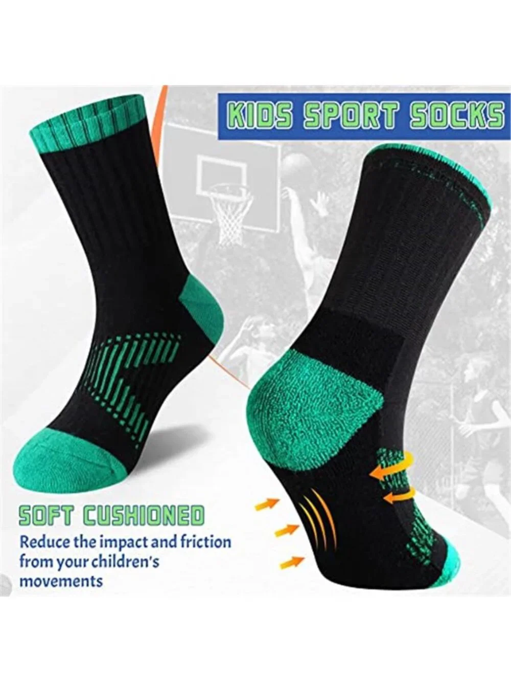 6 Pairs Kids Socks Crew Athletic Half Cushioned Cotton Sport Breathable Socks